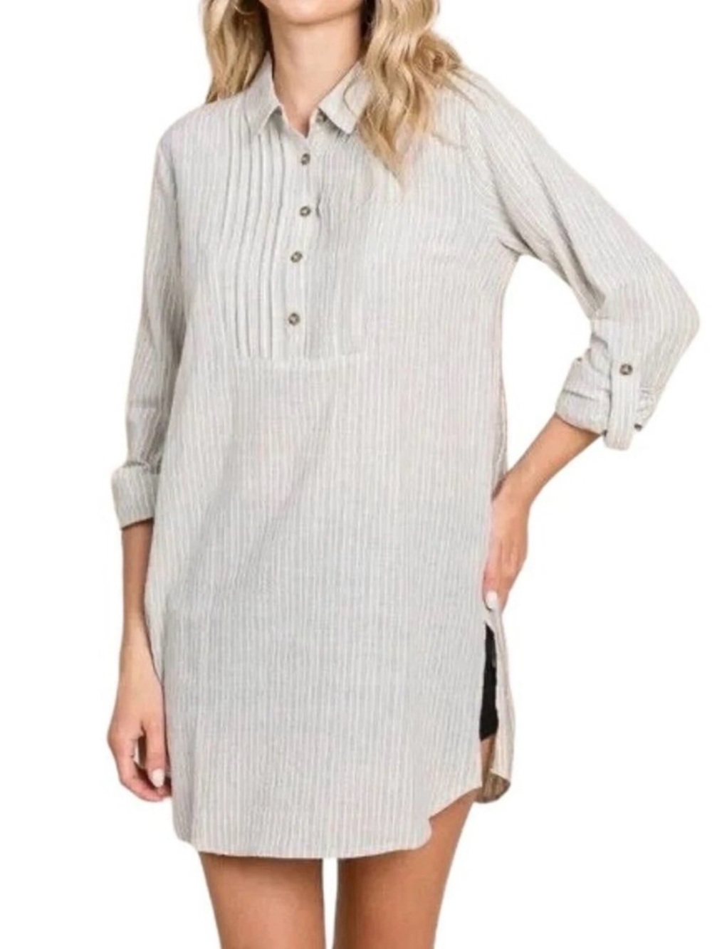 Artisan Neutral Stripe Linen Button-Front Top